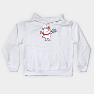 Cute Cat Chef Holding Cloche Kids Hoodie